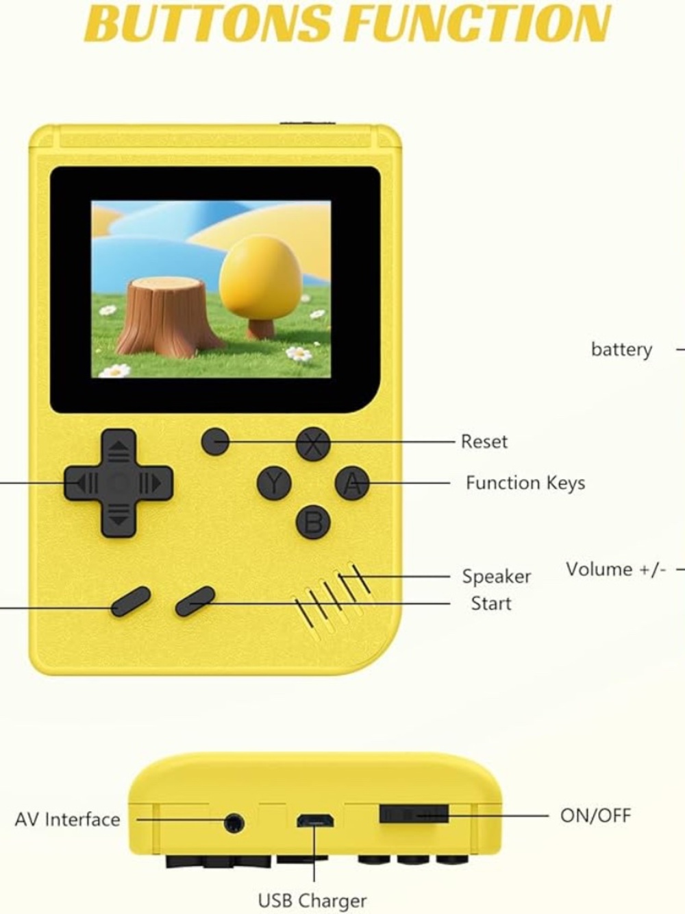 Retro FC Handheld Game Console - Yellow - Picture 16 of 17